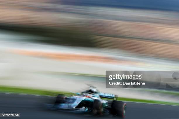 Lewis Hamilton of Great Britain driving the Mercedes AMG Petronas F1 Team Mercedes WO9 on track during day three of F1 Winter Testing at Circuit de...