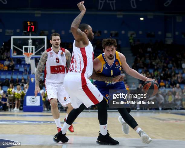 Alexey Shved, #1 of Khimki Moscow Region competes with Amath MBaye, #24 of AX Armani Exchange Olimpia Milan in action during the 2017/2018 Turkish...