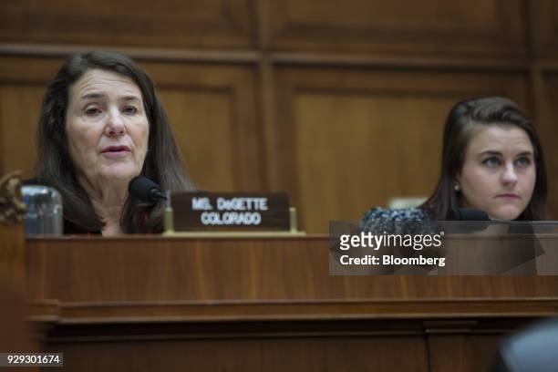 Representative Diana DeGette, a Democrat from Colorado, left, speaks during a House Oversight and Investigations Subcommittee hearing in Washington,...