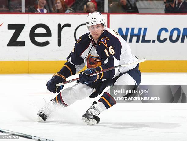 Christoph Schubert of the Atlanta Thrashers skates against the Ottawa Senators at Scotiabank Place on October 31, 2009 in Ottawa, Ontario, Canada.