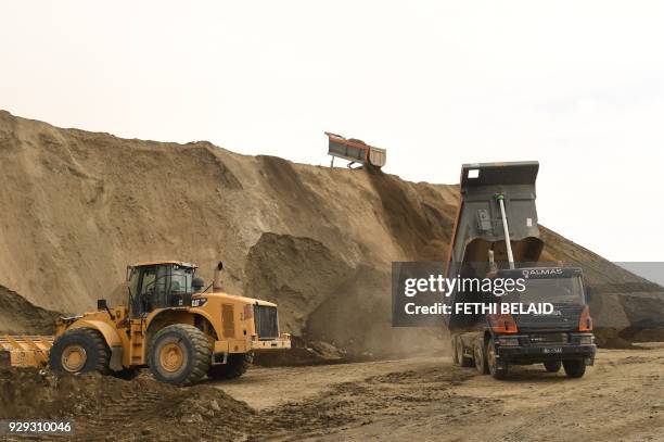 View of the phosphate production plant in Kef Eddour, in the Metlaoui mining region, one of the main mining sites in central Tunisia, after workers...