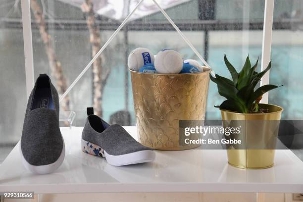 Keds shoes on display as Keds celebrates International Women's Day with Violetta Komyshan at Manhattan Plaza Racquet Club on March 8, 2018 in New...