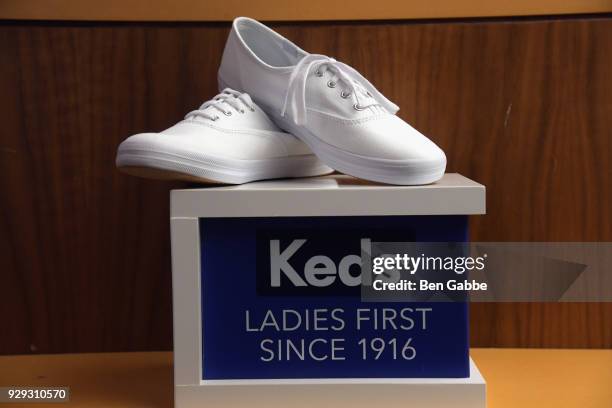 Keds shoes on display as Keds celebrates International Women's Day with Violetta Komyshan at Manhattan Plaza Racquet Club on March 8, 2018 in New...