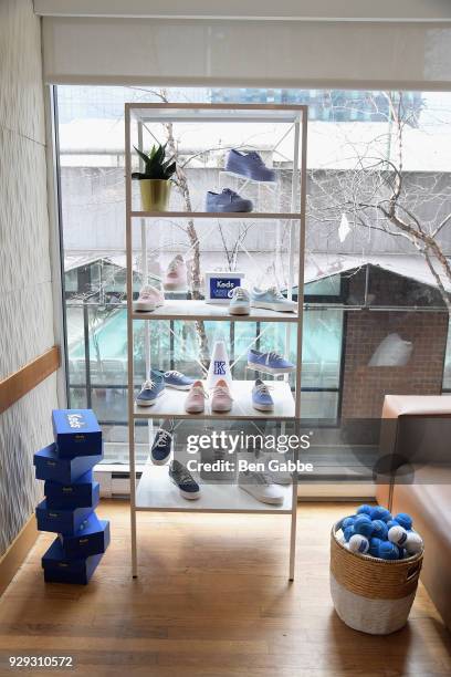 Keds shoes on display as Keds celebrates International Women's Day with Violetta Komyshan at Manhattan Plaza Racquet Club on March 8, 2018 in New...