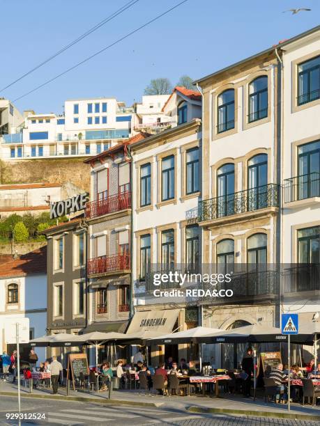 Vila Nova de Gaia on the opposite side of river Douro. Where most port wine cellars are located. City Porto at Rio Douro in the north of Portugal....