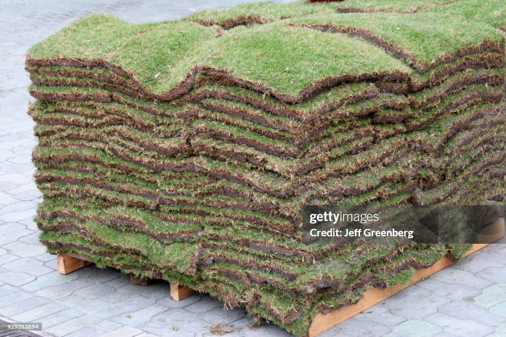 Stacked grass sod.