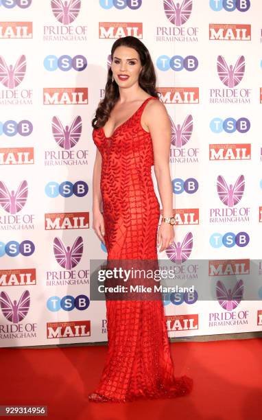 Danielle Lloyd arrives at the Pride Of Birmingham Awards 2018 at University of Birmingham on March 8, 2018 in Birmingham, England.