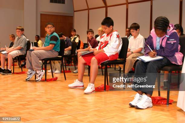 Elementary school students competing in the Miami-Dade & Monroe County Spelling Bee at Florida International University.