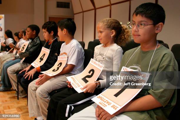 Elementary school students competing in the Miami-Dade & Monroe County Spelling Bee at Florida International University.