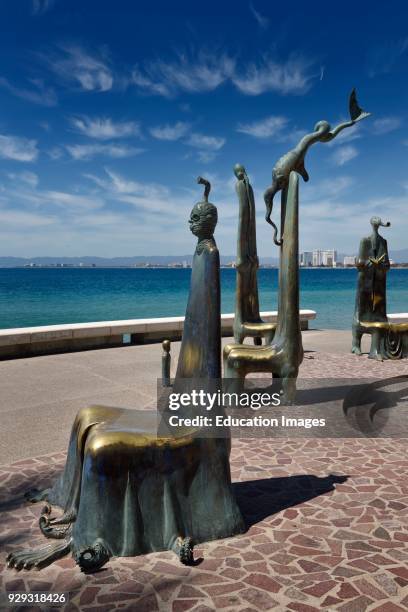 The Roundabout of the Sea bronze sculptures on the Malecon Puerto Vallarta Mexico.