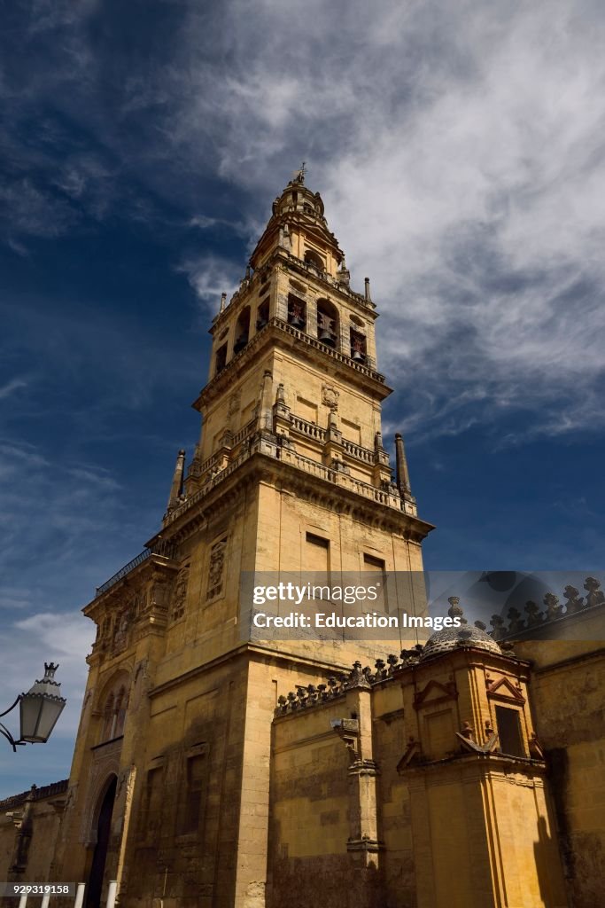 Former minaret now bell tower of the Cordoba Cathedral of Our Lady of the Assumption