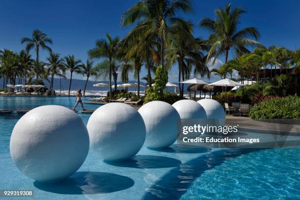 White balls in resort pool of Vidanta in Nuevo Vallarta Mexico.