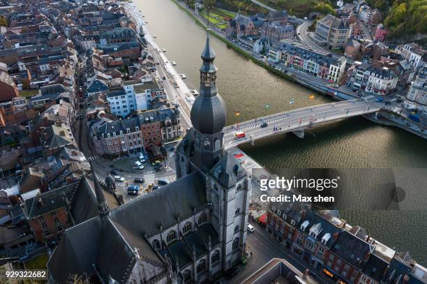 overlooking view of dinant, belgium. - walloon stock pictures, royalty-free photos & images