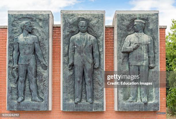 Memorial of Bela Kun, Jeno Landler and Tibor Szamuely, Statue Park , Budapest, Hungary.