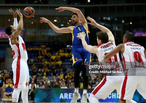 Alexey Shved, #1 of Khimki Moscow Region in action during the 2017/2018 Turkish Airlines EuroLeague Regular Season Round 25 game between Khimki...