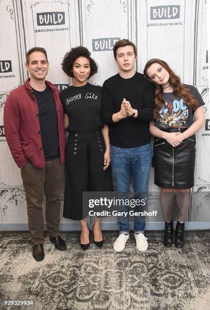 Director Greg Berlanti, actors Alexandra Shipp, Nick Robinson and Katherine Langford at Build Studio on March 8, 2018 in New York City.