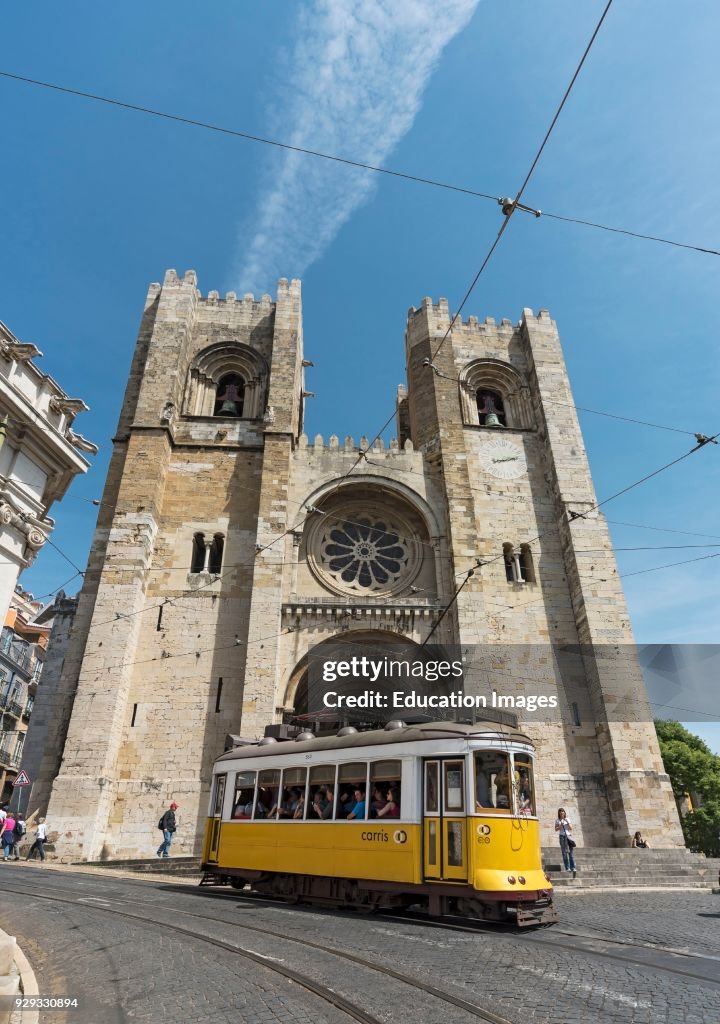 Tram outside Lisbon Cathedral