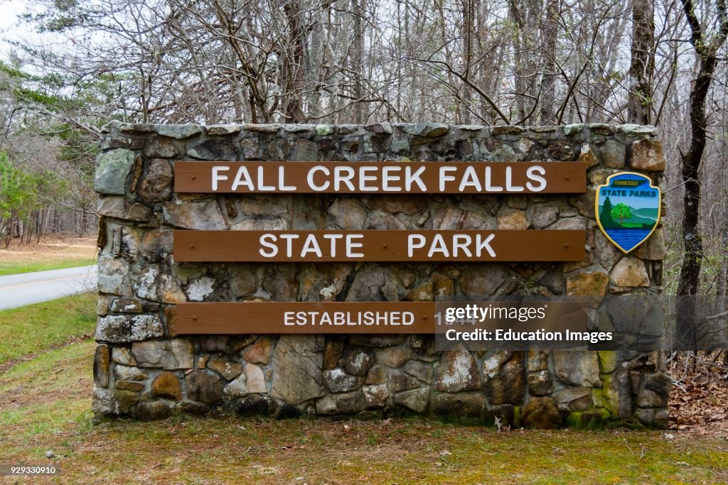 Entrance sign for Fall Creek Falls State Park in Tennessee