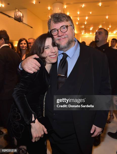 Sally Hawkins and Guillermo Del Toro attend Giorgio Armani's celebration of 'The Shape of Water' hosted by Roberta Armani on March 3, 2018 in Beverly...