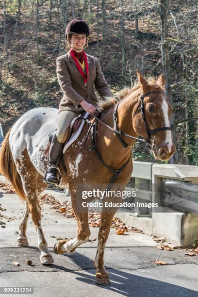 Lone rider at the Annual Blessing of the Hounds at the Iroquois Hunt Club in Kentucky .