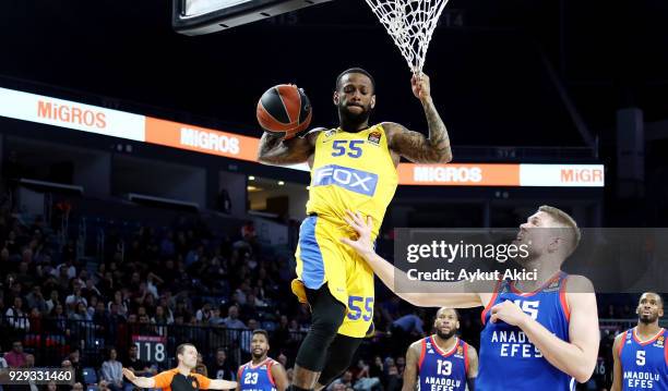 Pierre Jackson, #55 of Maccabi Fox Tel Aviv in action during the 2017/2018 Turkish Airlines EuroLeague Regular Season Round 25 game between Anadolu...