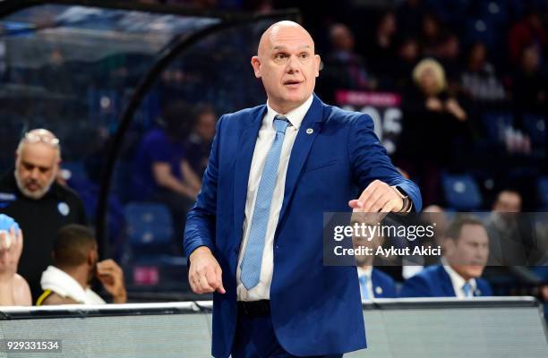 Neven Spahija, Head Coach of Maccabi Fox Tel Aviv in action during the 2017/2018 Turkish Airlines EuroLeague Regular Season Round 25 game between...