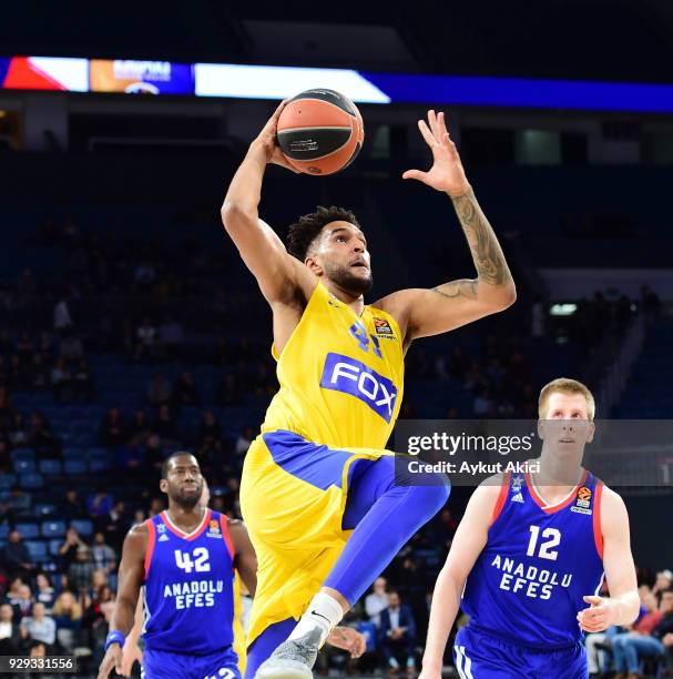 Jonah Bolden, #43 of Maccabi Fox Tel Aviv in action during the 2017/2018 Turkish Airlines EuroLeague Regular Season Round 25 game between Anadolu...