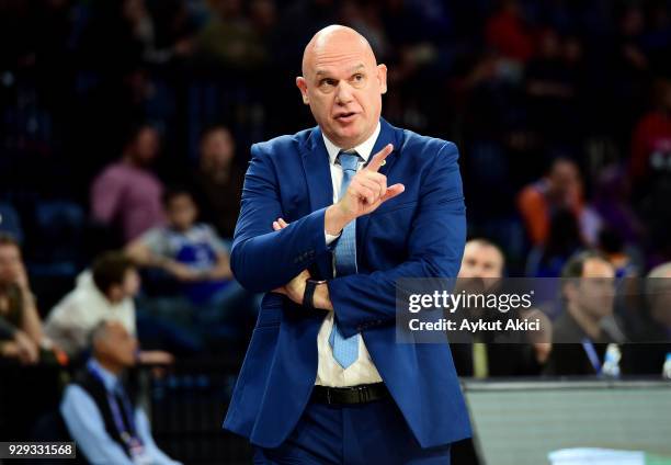 Neven Spahija, Head Coach of Maccabi Fox Tel Aviv in action during the 2017/2018 Turkish Airlines EuroLeague Regular Season Round 25 game between...