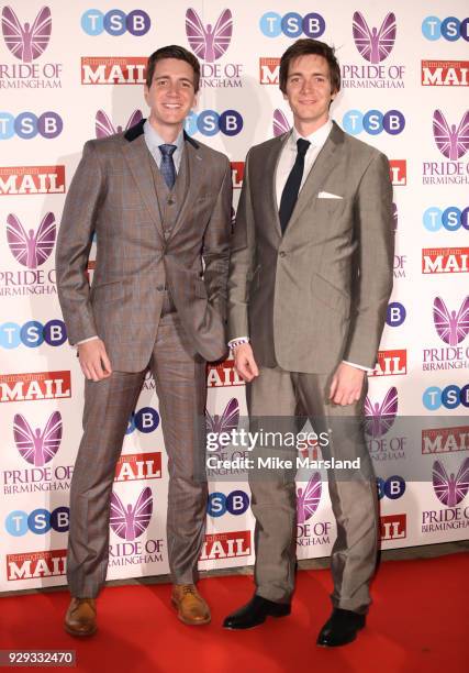 James Phelps and Oliver Phelps arrive at the Pride Of Birmingham Awards 2018 at University of Birmingham on March 8, 2018 in Birmingham, England.