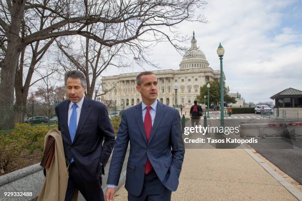 Former Trump campaign manager Corey Lewandowski walks away from the U.S. Capitol after testifying at the House Permanent Select Committee on...
