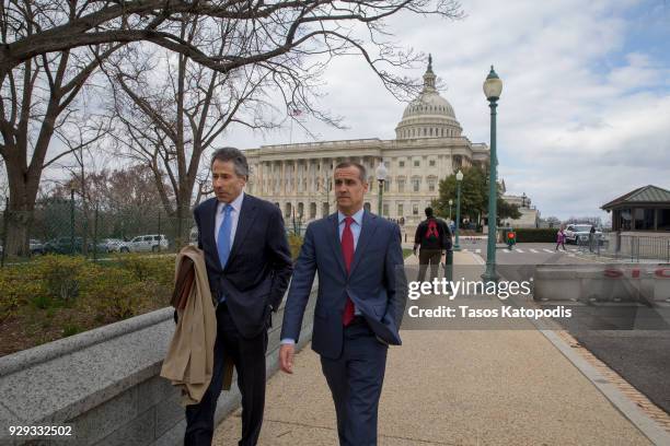Former Trump campaign manager Corey Lewandowski walks away from the U.S. Capitol after testifying at the House Permanent Select Committee on...