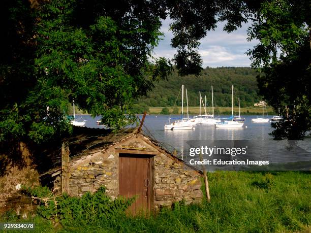 Old rustic boathouse on Coniston Water, The Lake District, Cumbria, UK.