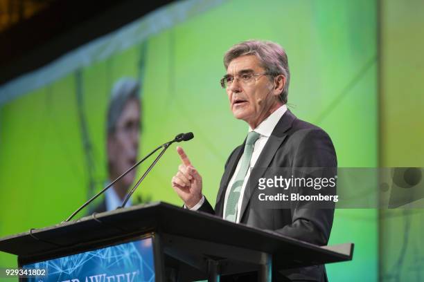 Joe Kaeser, chief executive officer of Siemens AG, speaks during the 2018 CERAWeek by IHS Markit conference in Houston, Texas, U.S., on Thursday,...