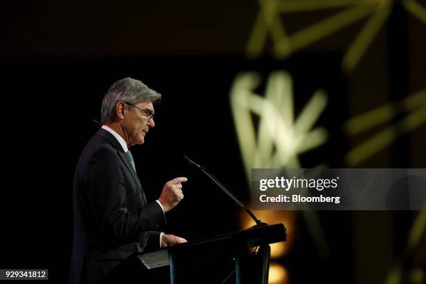 Joe Kaeser, chief executive officer of Siemens AG, speaks during the 2018 CERAWeek by IHS Markit conference in Houston, Texas, U.S., on Thursday,...