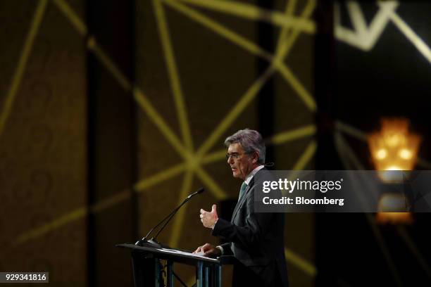 Joe Kaeser, chief executive officer of Siemens AG, speaks during the 2018 CERAWeek by IHS Markit conference in Houston, Texas, U.S., on Thursday,...