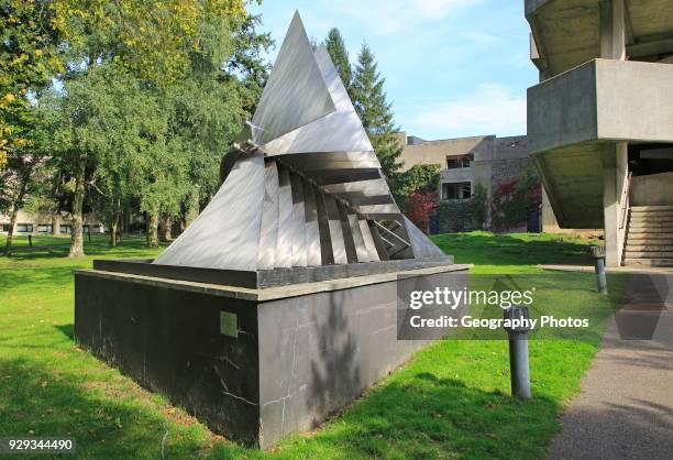 Stainless steel artwork 'Extrapolation' 1982 by Liliane Lijn, campus of University of East Anglia, Norwich, Norfolk, England, UK.