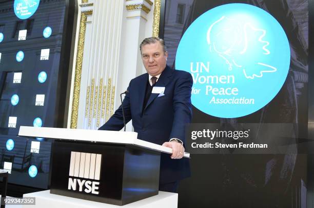 Prince Carlo of Bourbon Two Sicilies attends UNWFPA's NYSE bell ringing in celebration of International Women's Day at New York Stock Exchange on...