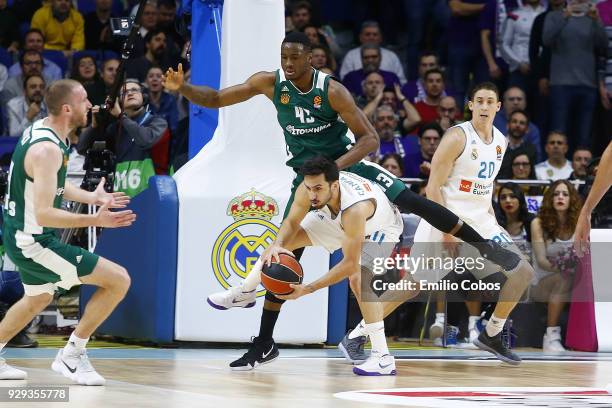 Facundo Campazzo, #11 of Real Madrid in action during the 2017/2018 Turkish Airlines EuroLeague Regular Season Round 25 game between Real Madrid and...