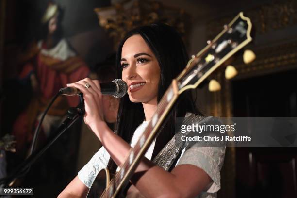 Country singer Kacey Musgraves performs for her Spotify Premium fans at London's historic Spencer House on March 8, 2018 in London, England.