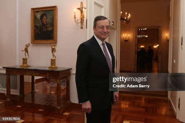 European Central Bank President Mario Draghi attends a dinner in honor of former German President Horst Koehler during his 75th birthday at Bellevue...