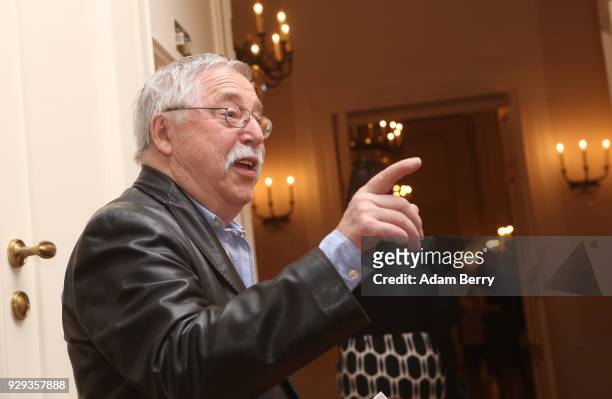 Musician Wolf Biermann attends a dinner in honor of former German President Horst Koehler during his 75th birthday at Bellevue Palace on March 8,...