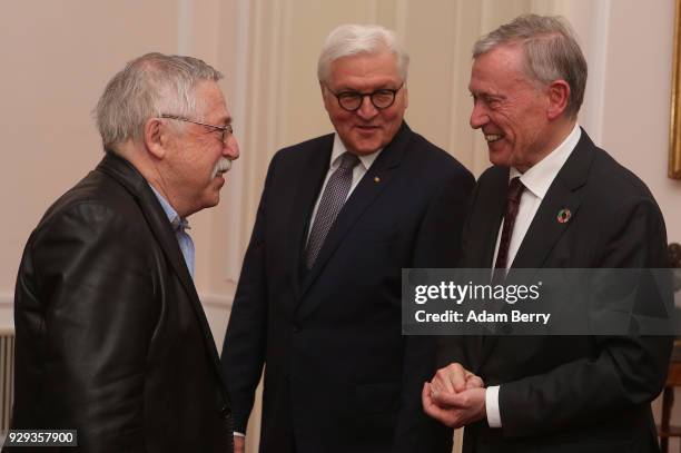 Musician Wolf Biermann, German President Frank-Walter Steinmeier, and Former German President Horst Koehler attend a dinner in honor of Koehler...