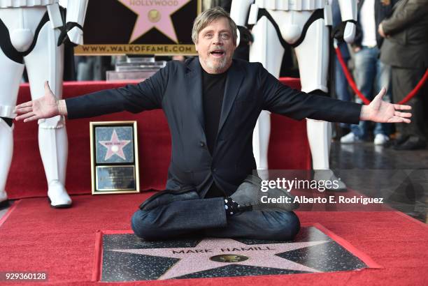 Mark Hamill is honored with a star on the Hollywood Walk of Fame on March 8, 2018 in Hollywood, California.