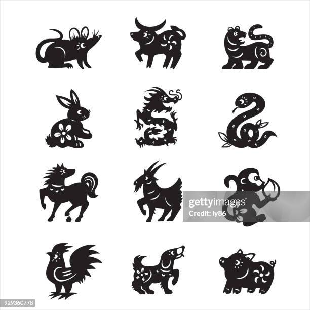 set of 12 chinese zodiac - 2018 money stock illustrations