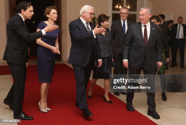 Former German President Horst Koehler arrives for a dinner in his honor during his 75th birthday, next to German President Frank-Walter Steinmeier ,...