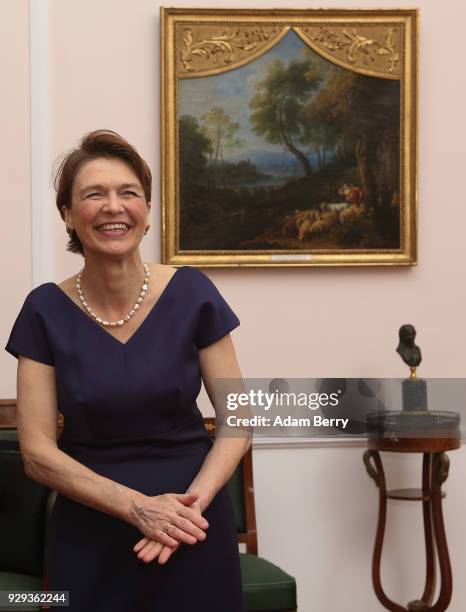 German President Frank-Walter Steinmeier's wife Elke Buedenbender attends a dinner in honor of former German President Horst Koehler during his 75th...