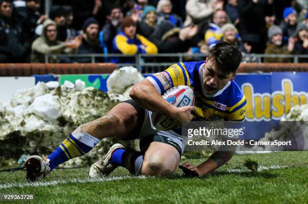 Leeds Rhinos' Tom Briscoe scores his side's second try during the Betfred Super League Round 5 match between Leeds Rhinos and Hull FC at Headingley...