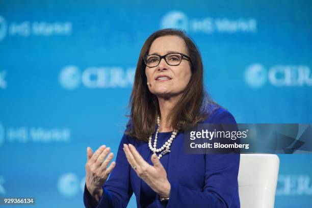 Geisha Williams, president and chief executive officer of PG&E Corp., speaks during the 2018 CERAWeek by IHS Markit conference in Houston, Texas,...