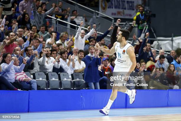 Facundo Campazzo, #11 of Real Madrid in action during the 2017/2018 Turkish Airlines EuroLeague Regular Season Round 25 game between Real Madrid and...