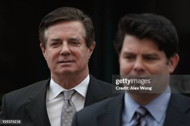 Former Trump campaign manager Paul Manafort leaves the Albert V. Bryan U.S. Courthouse with his spokesman Jason Maloni after an arraignment hearing...